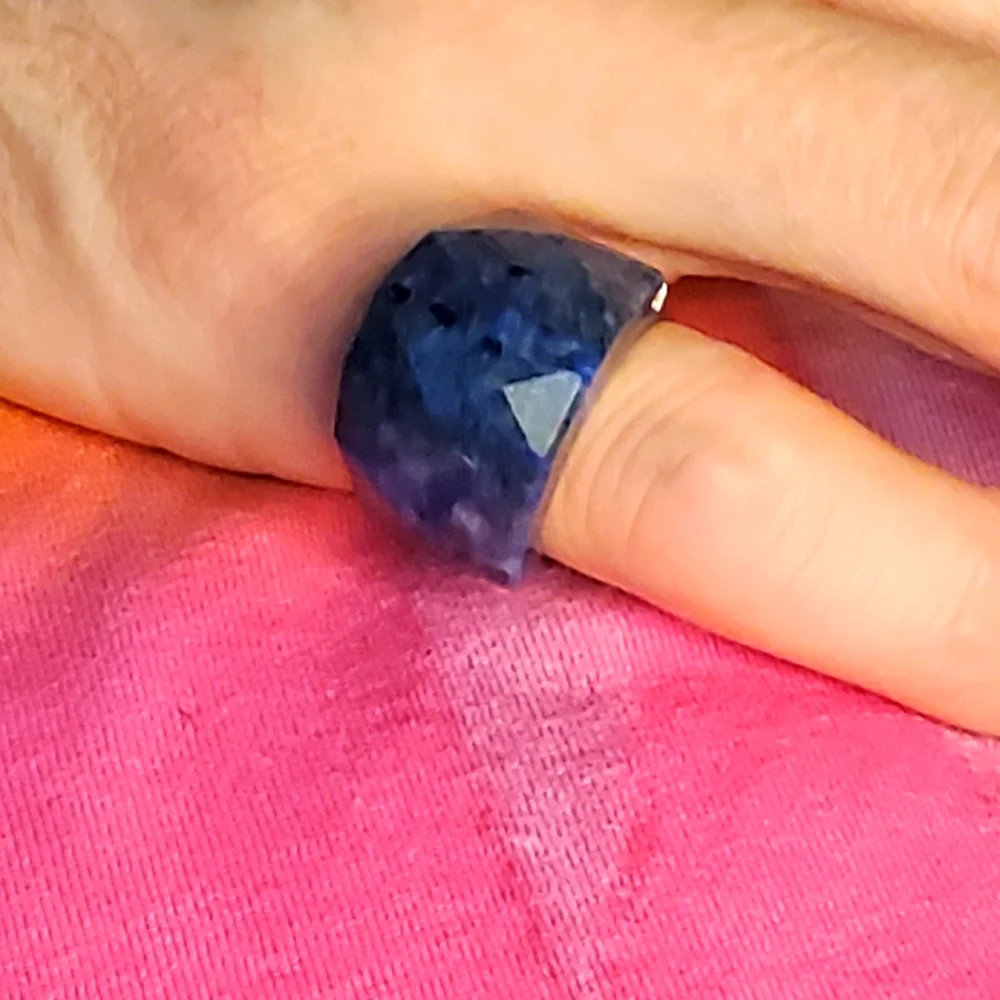Hand Carved Multifaceted Lapis Lazuli Stainless steel ring 40ctw - Picture 3 of 9